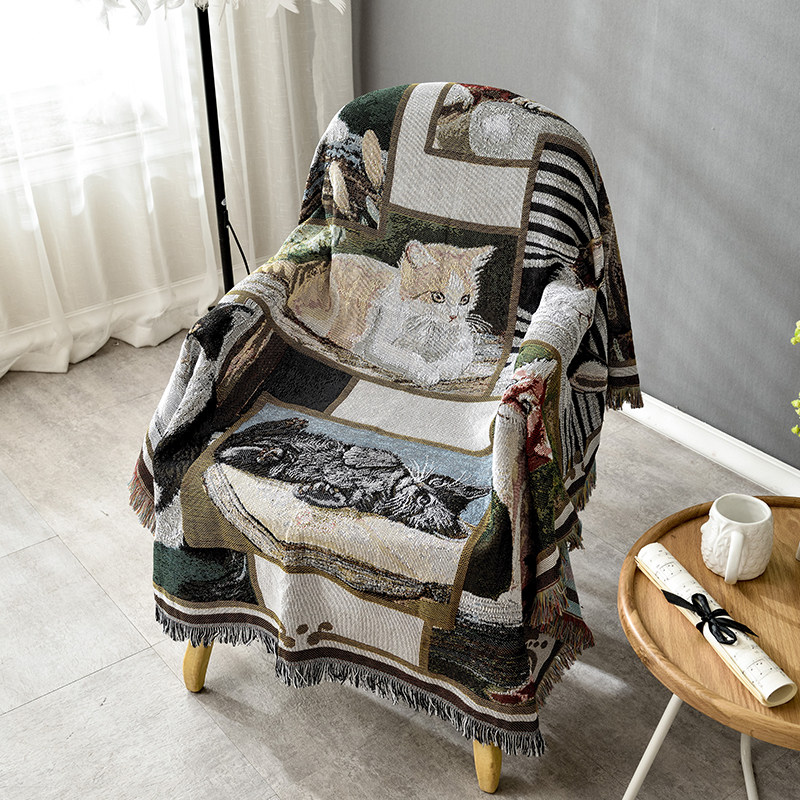 现代简约沙发毯ins风美式盖布靠背巾沙发巾美式毯子全盖防尘单人