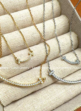 Luxury jewelry 不掉色 镶钻微笑项链 时尚经典百搭钛钢锁骨链女
