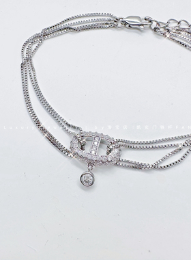 【Luxury jewelry】波光粼粼法式浪漫多层链条满钻猪鼻子银色手链