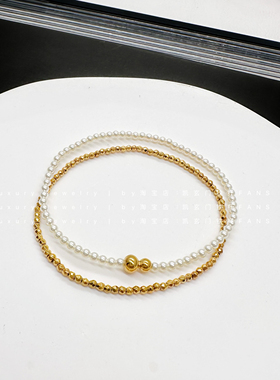 【Luxury jewelry】3mm小米珠 镀18k金葫芦迷你珍珠 基础百搭手链