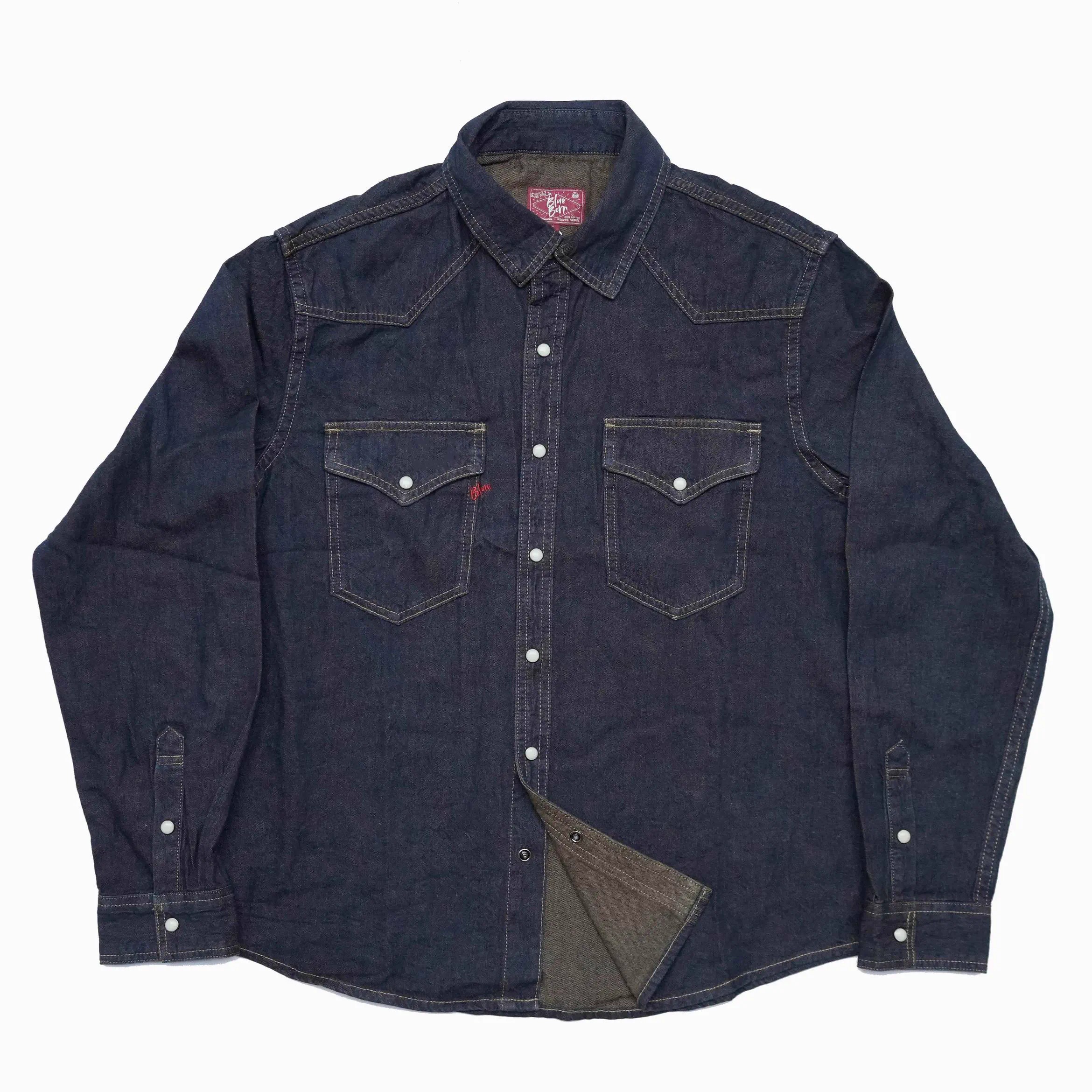 岩屋手造复古牛仔长袖衬衫男款经典西部风格百搭牛仔休闲水洗衬衫