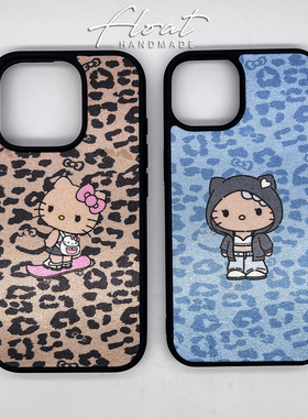 黑皮helloKitty布绸缎面苹果17iPhone3mini6ro15ax4lus保护手机壳