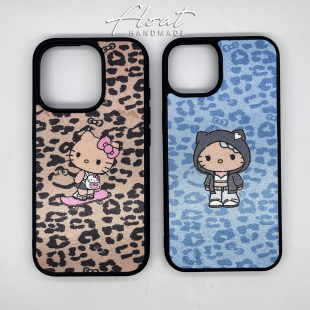 黑皮helloKitty布绸缎面苹果17iPhone3mini6ro15ax4lus保护手机壳