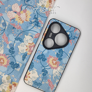 新中式 蓝色花花帆布面手机壳华为mate70pura8060pro荣耀x50 国风款