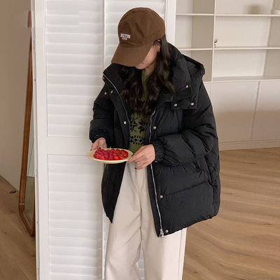 90鸭绒韩版2025年冬季新款立领连帽羽绒服女士休闲中长款外套连帽