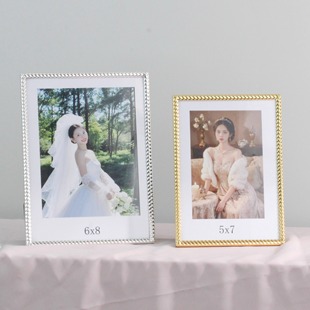 北欧轻奢艺术照婚纱照高端金属相框摆台家居玻璃空框6寸7寸10寸8