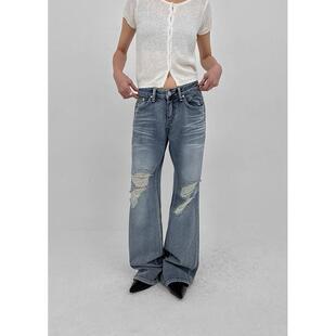 韩代26 Caliac Washed Damaged Bootcut Denim Pants 破洞牛仔裤