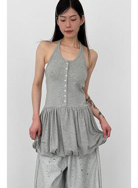 韩代26S/S halter neck pumpkin sleeveless mini ops 挂脖连衣裙
