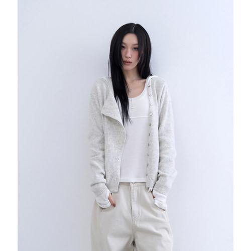lowear韩代斜系扣长袖针织开衫