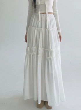 adelio韩代 aro frill long skirt 褶皱高冷气质长裙仙气半身裙