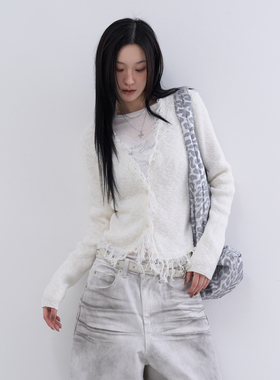 lowear韩代 cotton fringe slub cardigan 流苏长袖针织开衫百搭