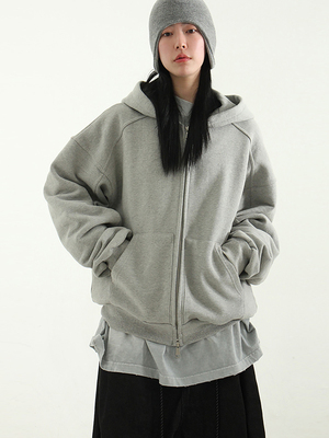 韩国代购23F/W heavy cotton 2way hood zip-up (unisex)拉链帽衫