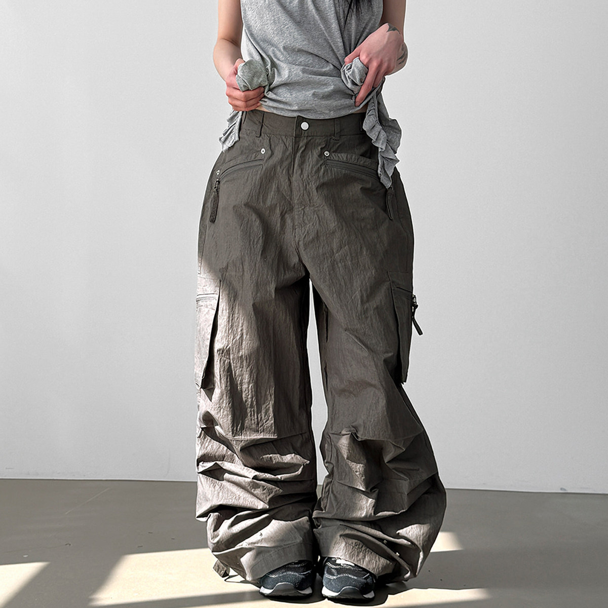 韩代26A/W paper snap button cargo wide pants (unisex)工装裤