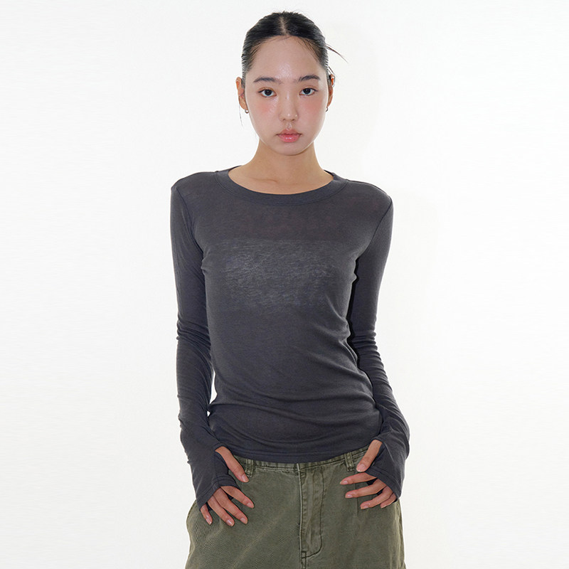 韩代Raucohouse Source wool tencel warmer long sleeve微透T恤