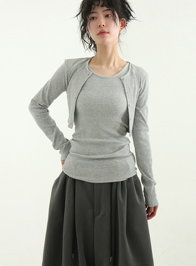 韩国代购24S/S golgi cropped cardigan设计师竖纹针织开衫上衣女