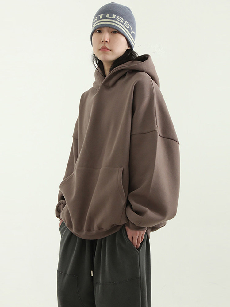 韩国代购 heavy cotton box hoody (unisex) 纯色宽松棉质帽衫女