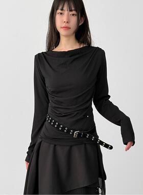 Localmansion韩代26 rivet draped tee 设计师款铆钉装饰长袖T恤