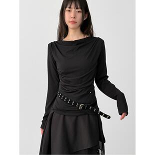 Localmansion韩代26 rivet draped tee 设计师款铆钉装饰长袖T恤