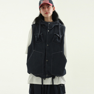 multi pocket unisex 25S 连帽马甲 vest hood 韩国代购 denim