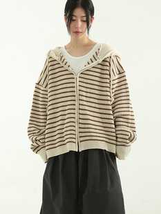 zip hand 条纹针织帽衫 unisex hood stripe warmer 韩代23F