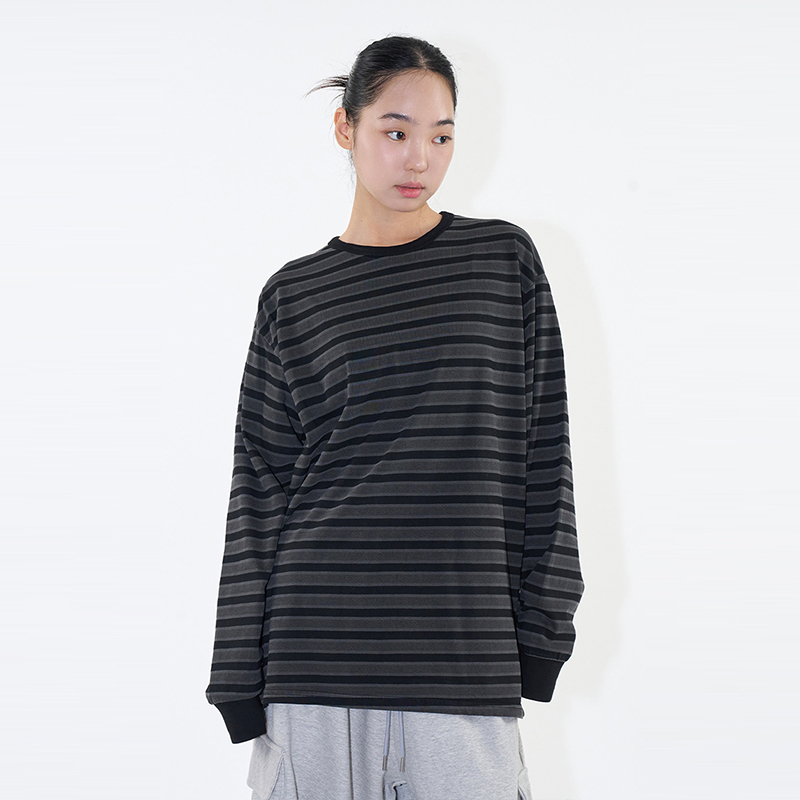 韩代Raucohouse Fork Stripe Pigment T-Shirt 条纹长袖T恤上衣