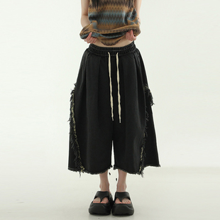 韩代25 grunge tassel denim bermuda banding pants 牛仔半腿裤