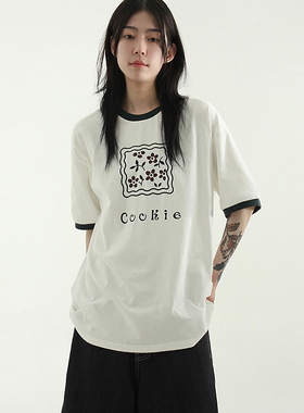 韩国代购25S/S printed cotton ringer half tee (unisex)字母T恤