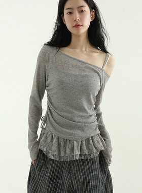 韩国代购25S/S off shoulder layered knit 露肩针织上衣背心组合