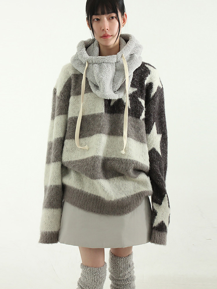 韩国代购23F/W US flag graphic mohair knit (unisex)针织毛衣女