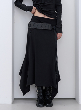 lowear韩代 layered ruffle ops skirt 设计师款不对称百搭半身裙
