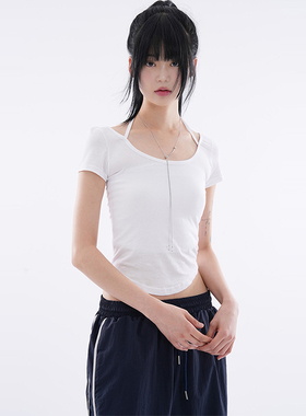韩代Raucohouse Lorna ribbon halter string crop T-shirt T恤