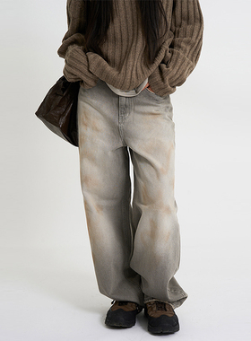 韩代Raucohouse Dusty grain wide denim pants 做旧水洗牛仔裤