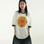 字母T恤 BARBER 韩代25S half RED ringer unisex printed tee