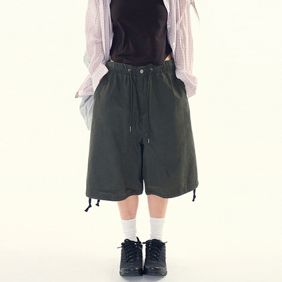 韩代Raucohouse松紧腰工装七分裤