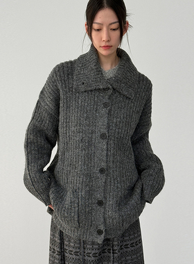 韩国代购26A/W high neck golgi knit cardigan 长袖口袋针织开衫