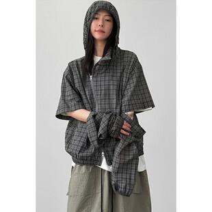 韩代26 2way sleeved check hood zip-up jacket(unisex)格子夹克