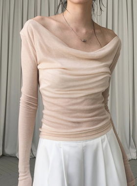 国内现货adelio虞书欣同款 smooth tencel drape tee露肩透视长袖