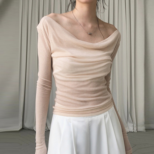 tee露肩透视长袖 国内现货adelio虞书欣同款 drape tencel smooth
