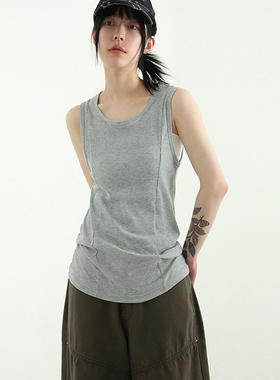 韩国代购 24S/S golgi line sleeveless top 拼接线修身打底背心