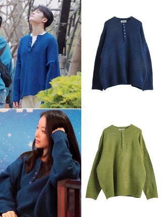 檀健次迪丽热巴倪妮同款韩代loose fit button neck knit(unisex)