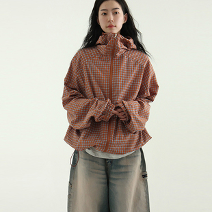 韩国代购25A/W check hood zip-up jacket (unisex) 格子连帽夹克