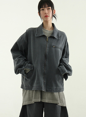 韩国代购24 pigmented cotton work jacket (unisex)水洗做旧夹克
