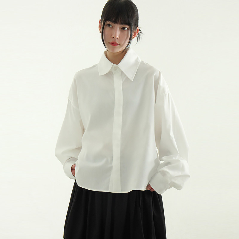 韩国代购24 hidden button cropped shirt 设计师款百搭长袖衬衫