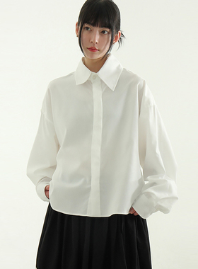 韩国代购24 hidden button cropped shirt 设计师款百搭长袖衬衫