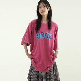 韩国代购25S/S AC/DC printed cotton half tee (unisex) 字母T恤