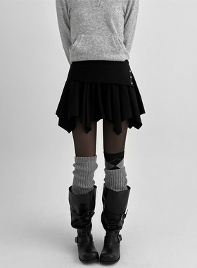 韩代26 Kyel Snap Button Folding Unbalanced Mini Skirt 迷你裙