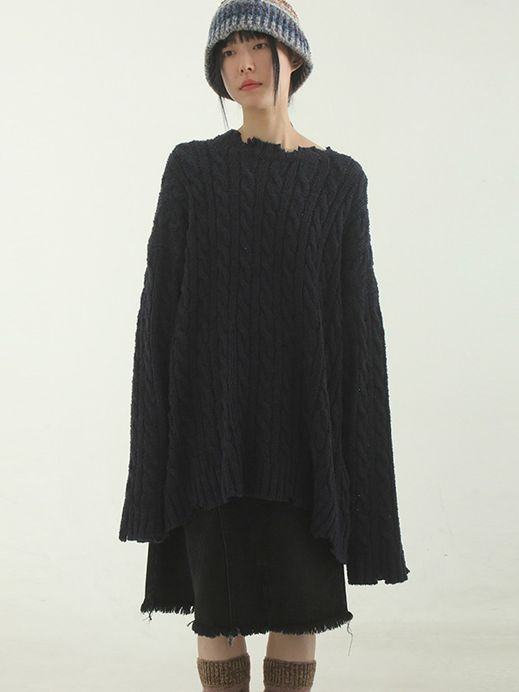 韩代23F/W oversize cable cutting knit (unisex) 破边针织毛衣