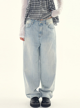 韩代Raucohouse Forest light blue denim 浅蓝水洗磨白牛仔裤女