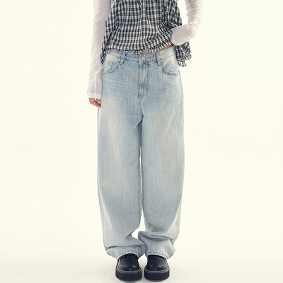 韩代Raucohouse水洗磨白牛仔裤