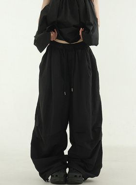 韩代24S/S paper knee tuck wide banding pants(unisex)宽松长裤